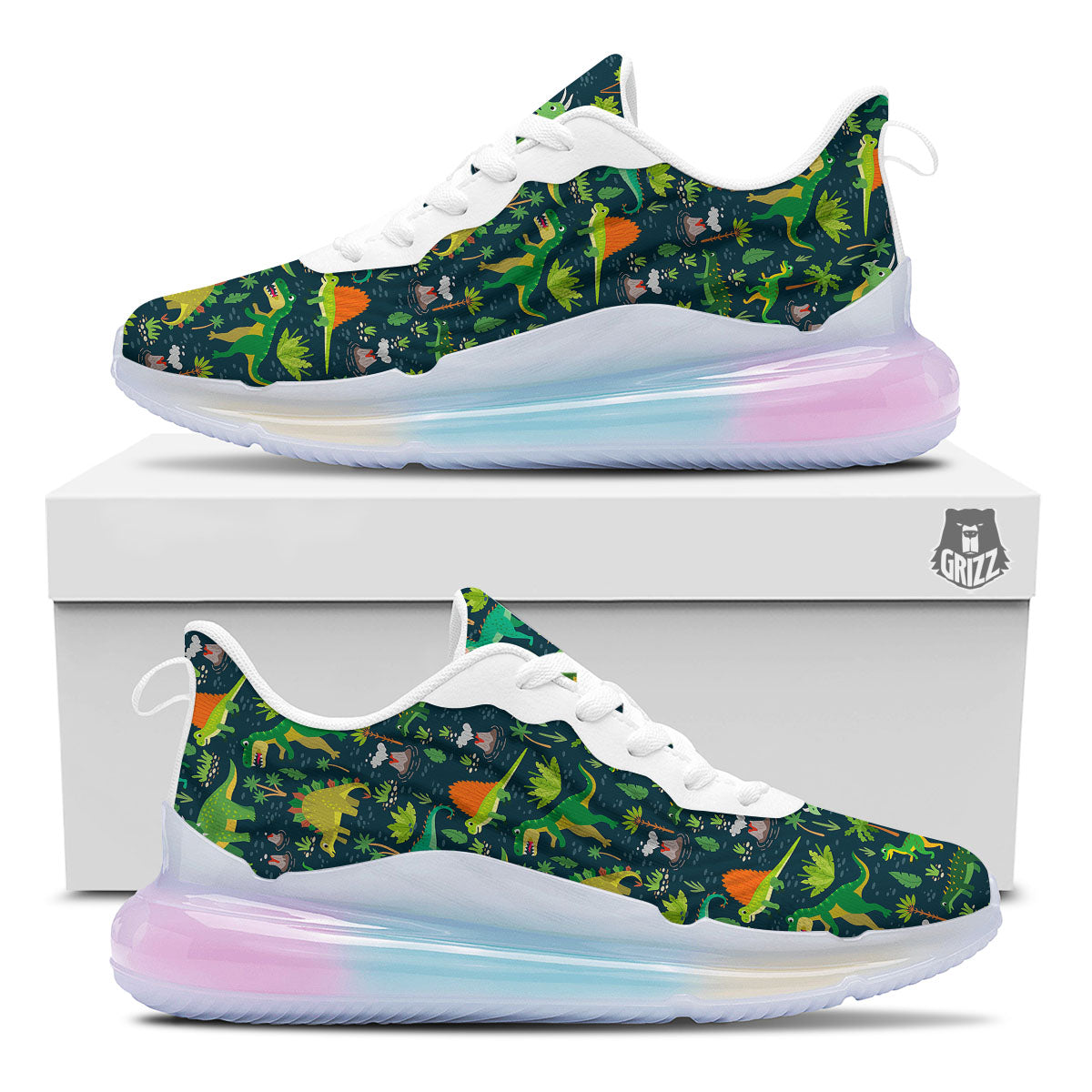 Prehistoric Plants And Dinosaur Print Running Sneakers-grizzshop