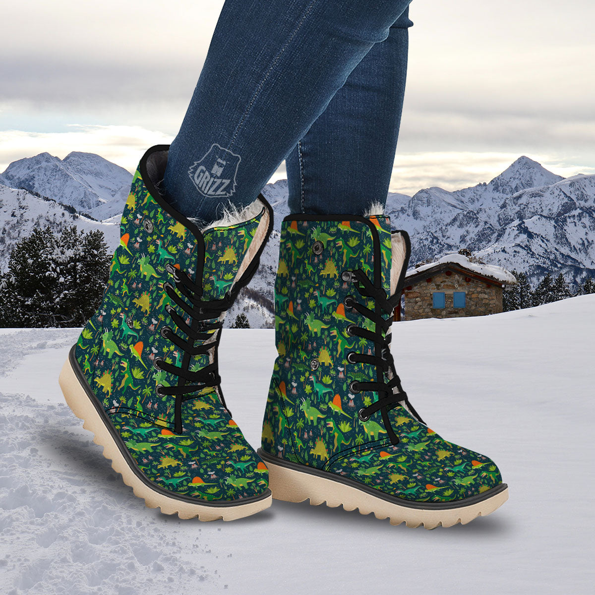Prehistoric Plants And Dinosaur Print Snow Boots-grizzshop
