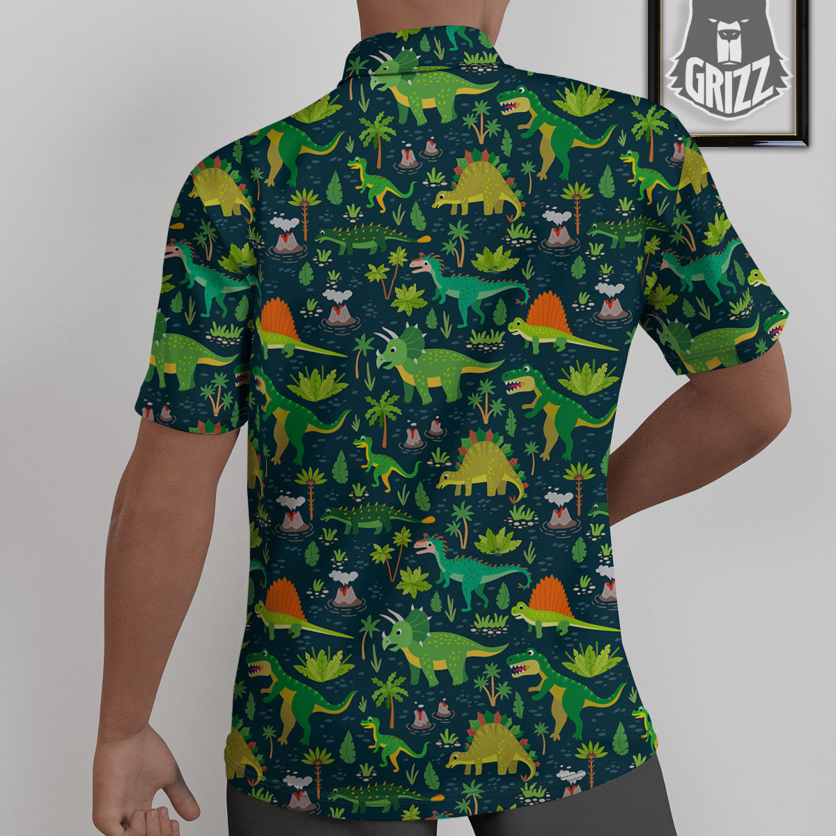 Prehistoric Plants And Dinosaur Print Untucked Shirts-grizzshop
