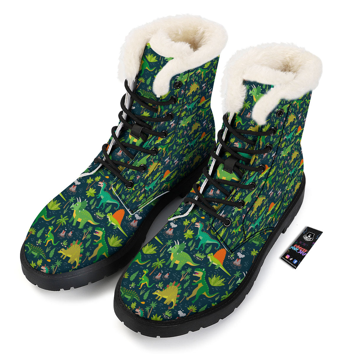Prehistoric Plants And Dinosaur Print Winter Boots-grizzshop