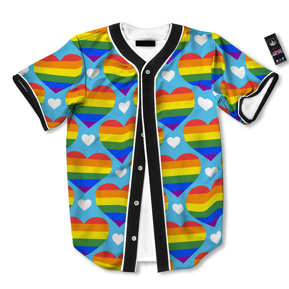 Pride Heart Rainbow LGBT Print Pattern Baseball Jersey-grizzshop