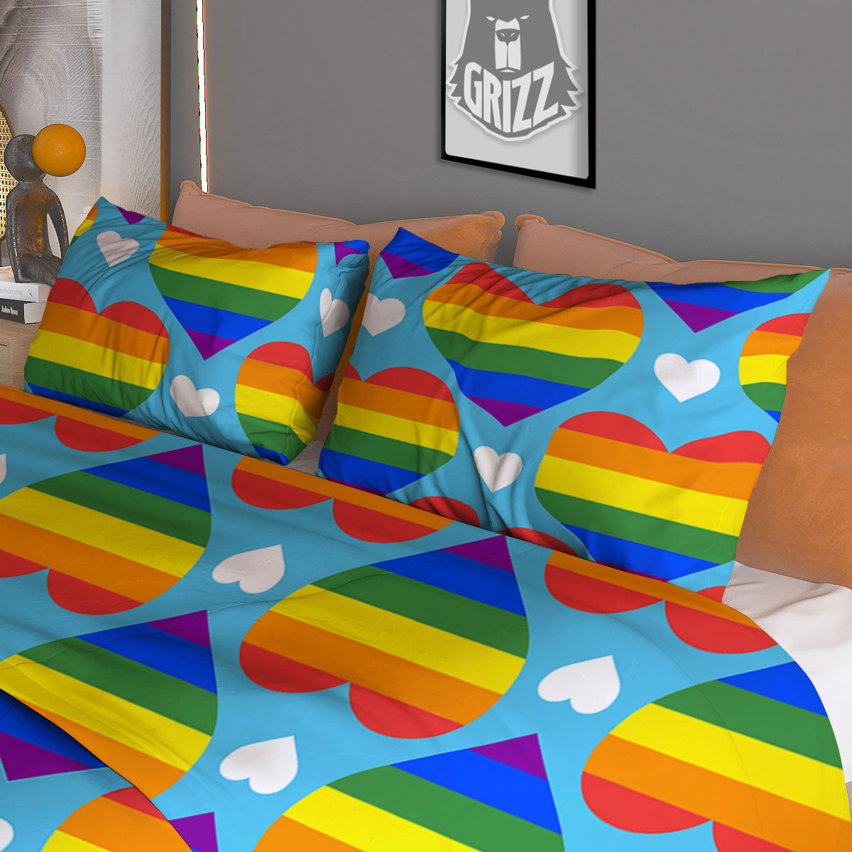 Pride Heart Rainbow LGBT Print Pattern Duvet Cover Bedding Set-grizzshop