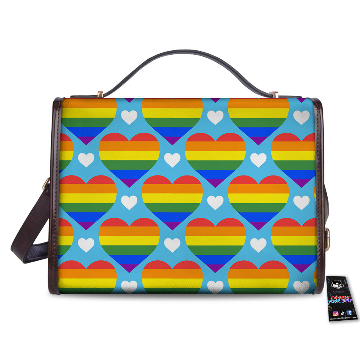 Pride Heart Rainbow LGBT Print Pattern Women's Satchel Bag-grizzshop