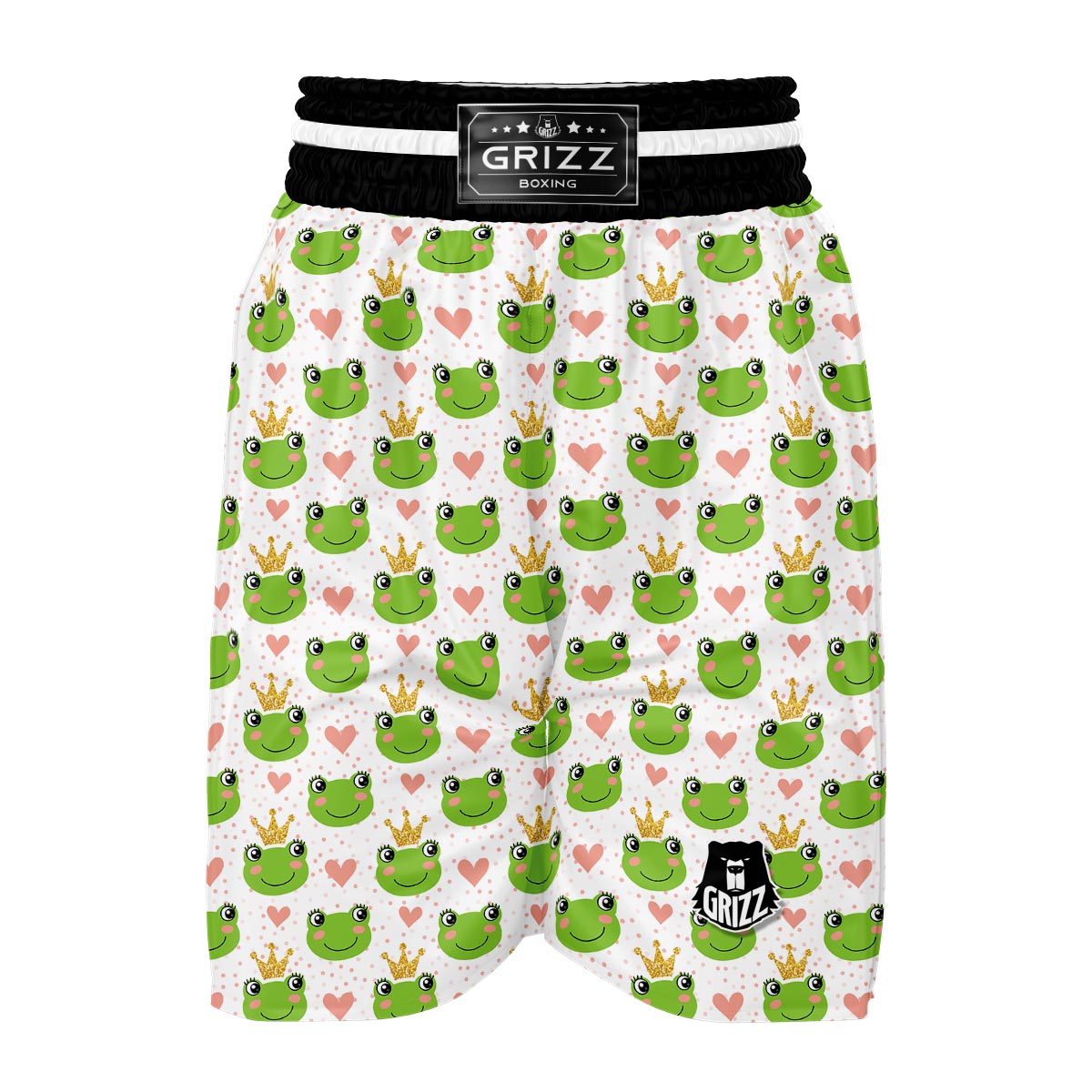 Prince Crown Frog Pattern Print Boxing Shorts-grizzshop