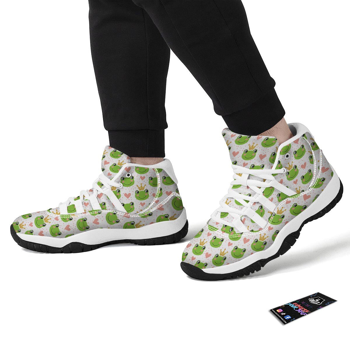 Prince Crown Frog Pattern Print White Bball Shoes-grizzshop