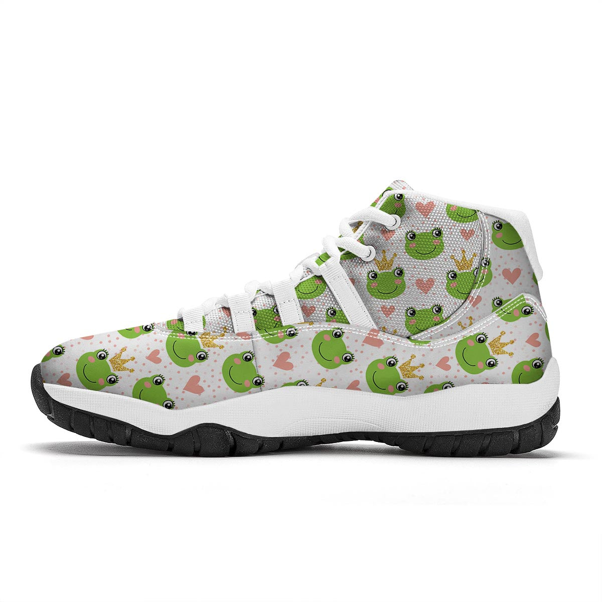 Prince Crown Frog Pattern Print White Bball Shoes-grizzshop