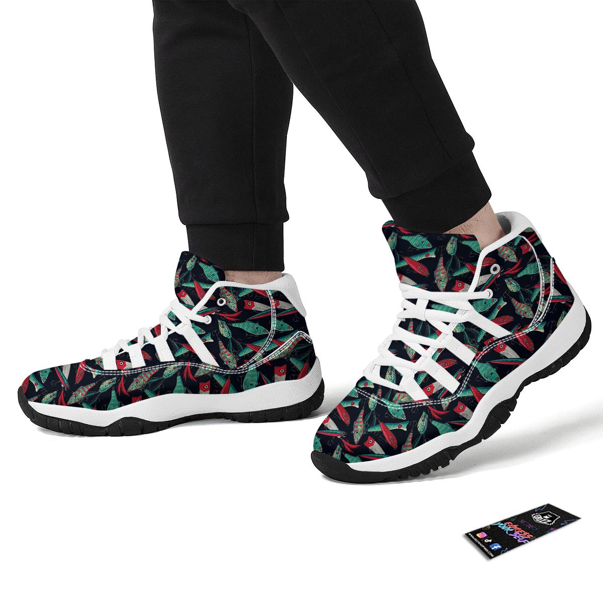 Print Pattern Bass Fishing Bait White Bball Shoes-grizzshop