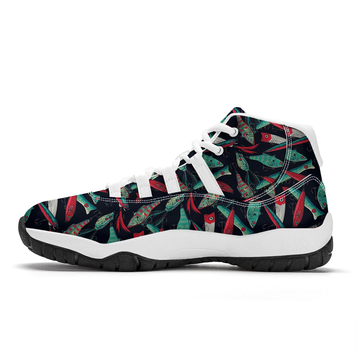 Print Pattern Bass Fishing Bait White Bball Shoes-grizzshop