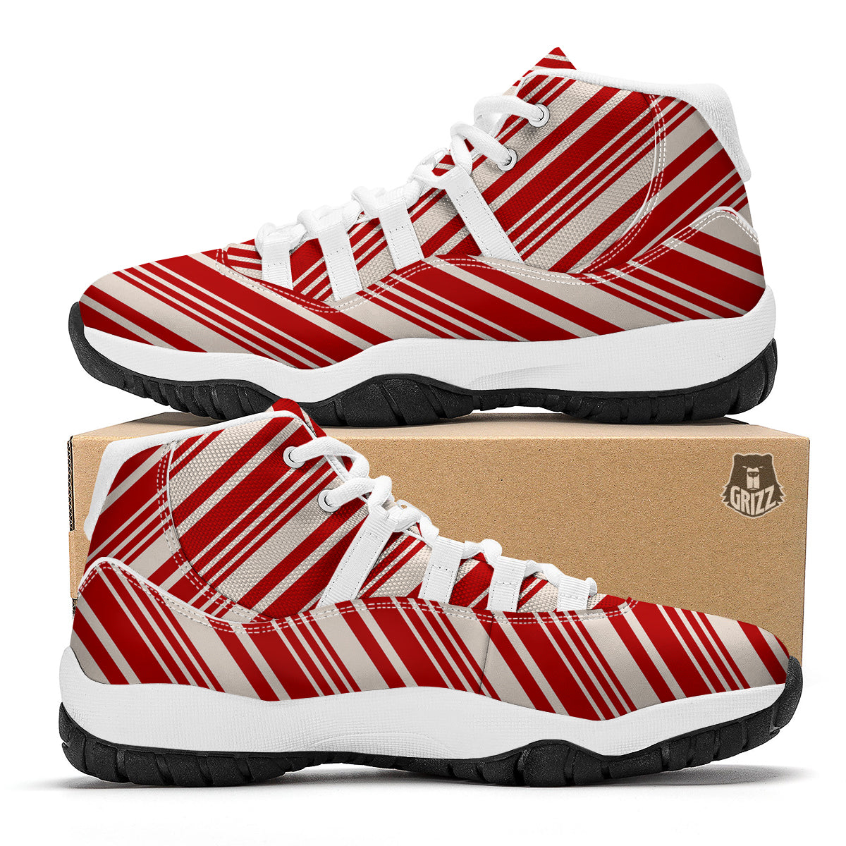 Print Pattern Cady Cane White Bball Shoes-grizzshop