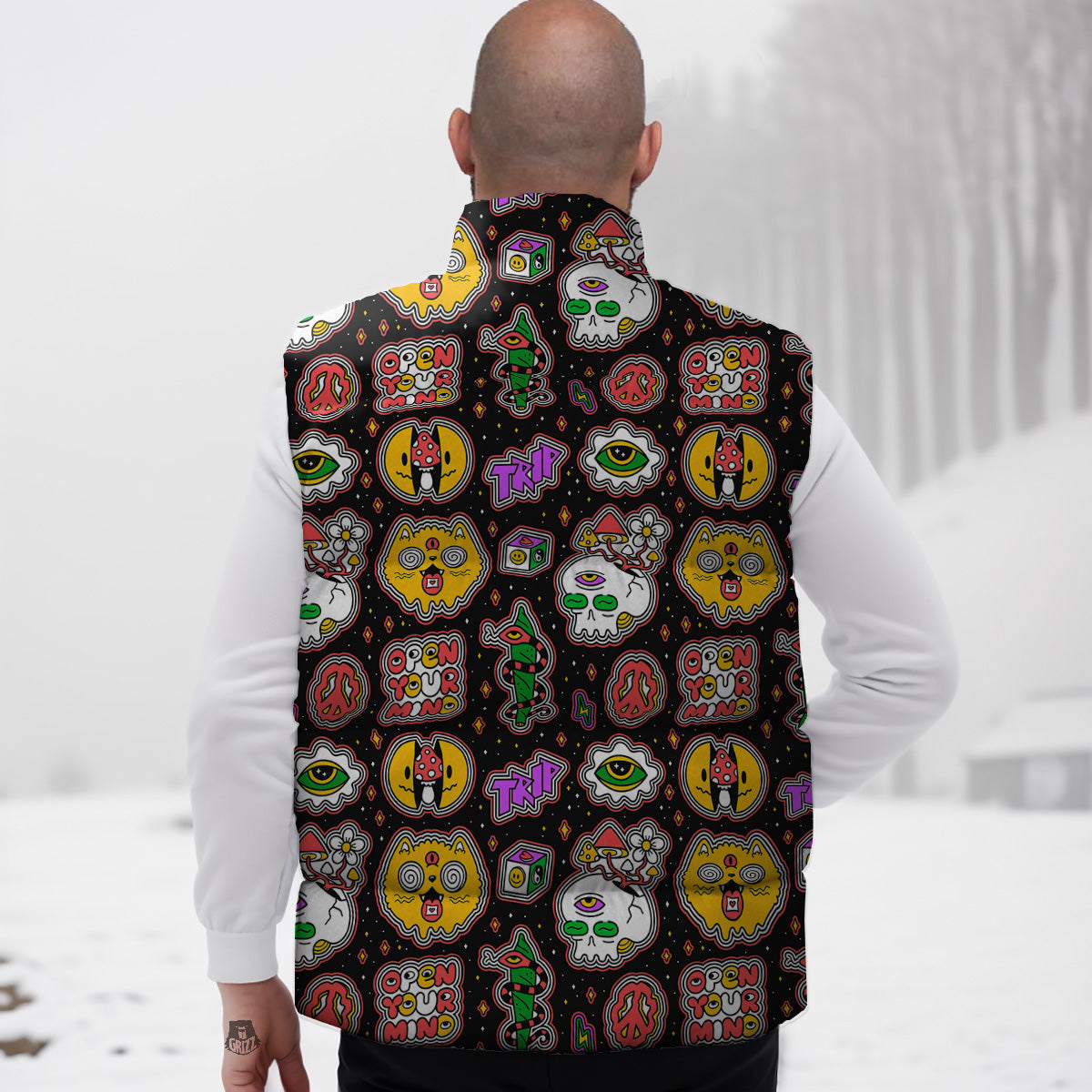 Print Pattern Dinosaur T rex Down Vest-grizzshop