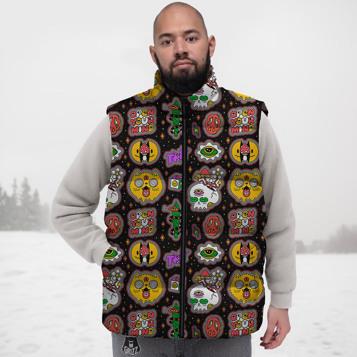 Print Pattern Dinosaur T rex Down Vest-grizzshop
