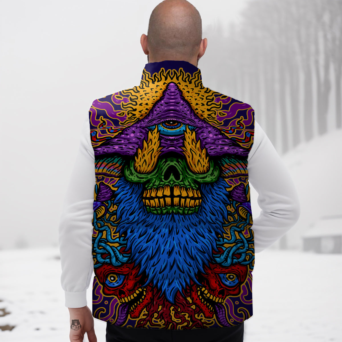 Print Pattern Firefighter Down Vest-grizzshop