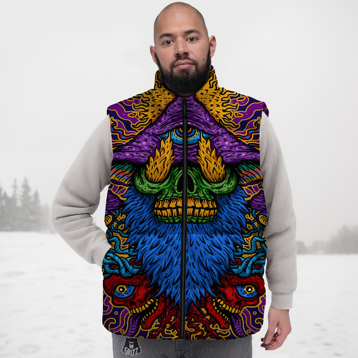 Print Pattern Firefighter Down Vest-grizzshop