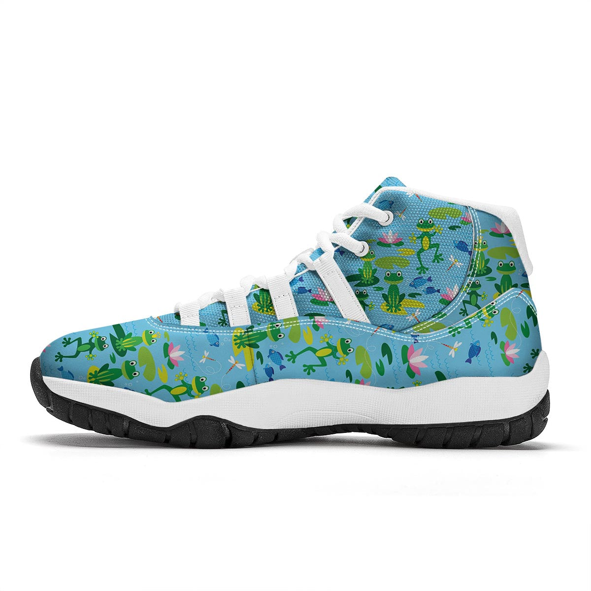 Print Pattern Frog White Bball Shoes-grizzshop