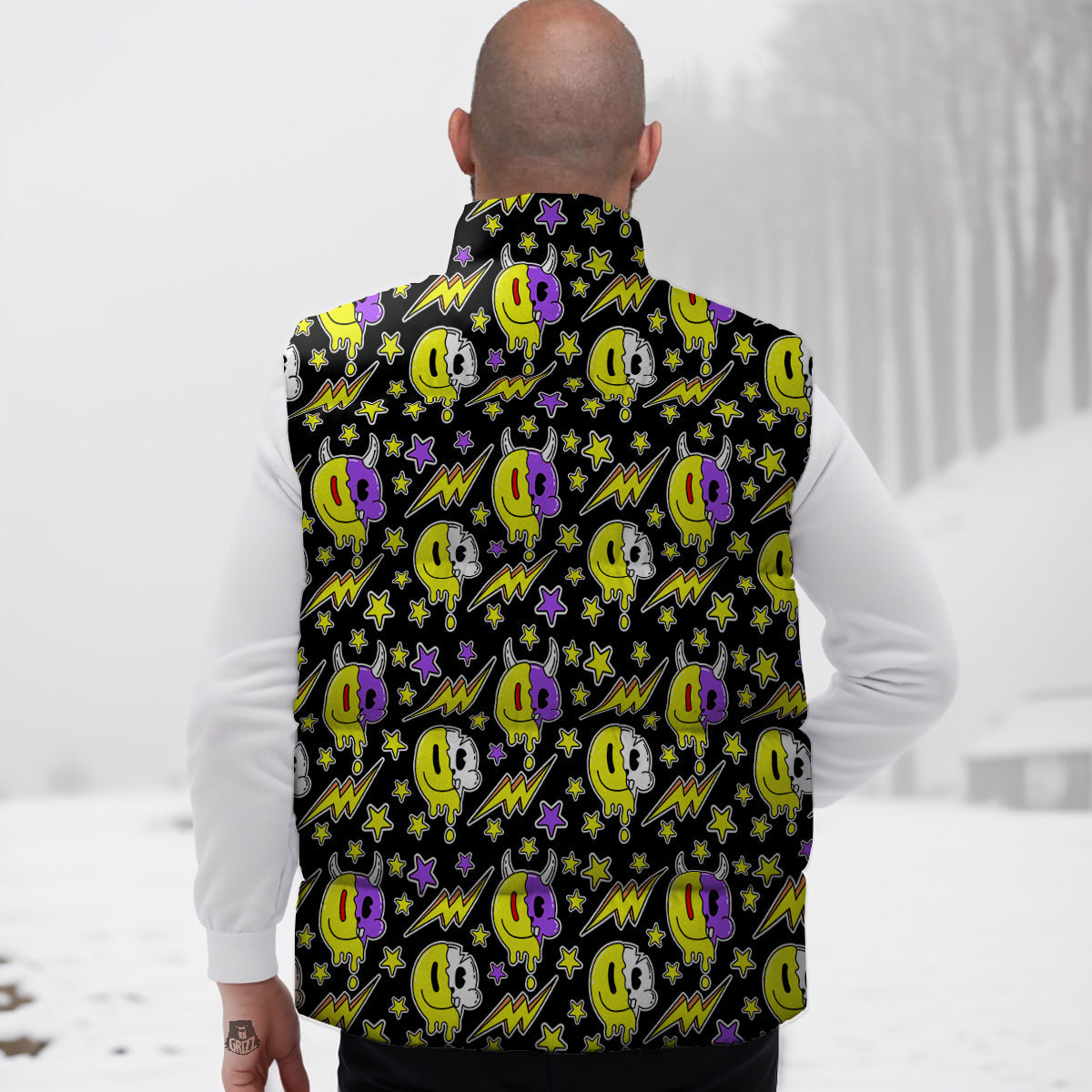 Print Pattern Hockey Down Vest-grizzshop