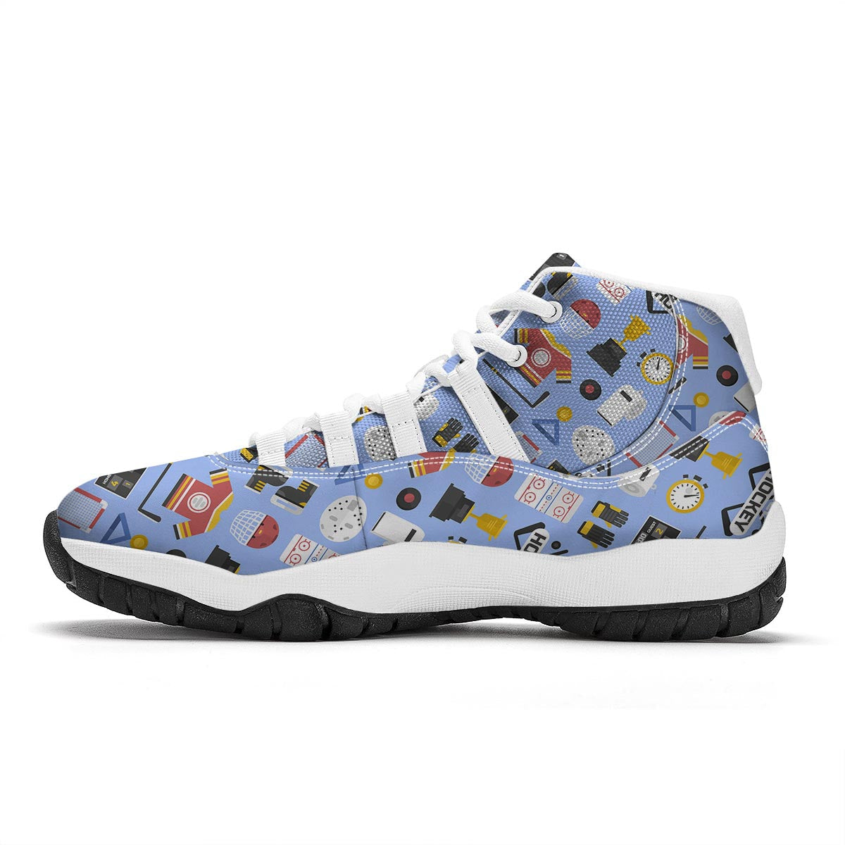 Print Pattern Hockey White Bball Shoes-grizzshop