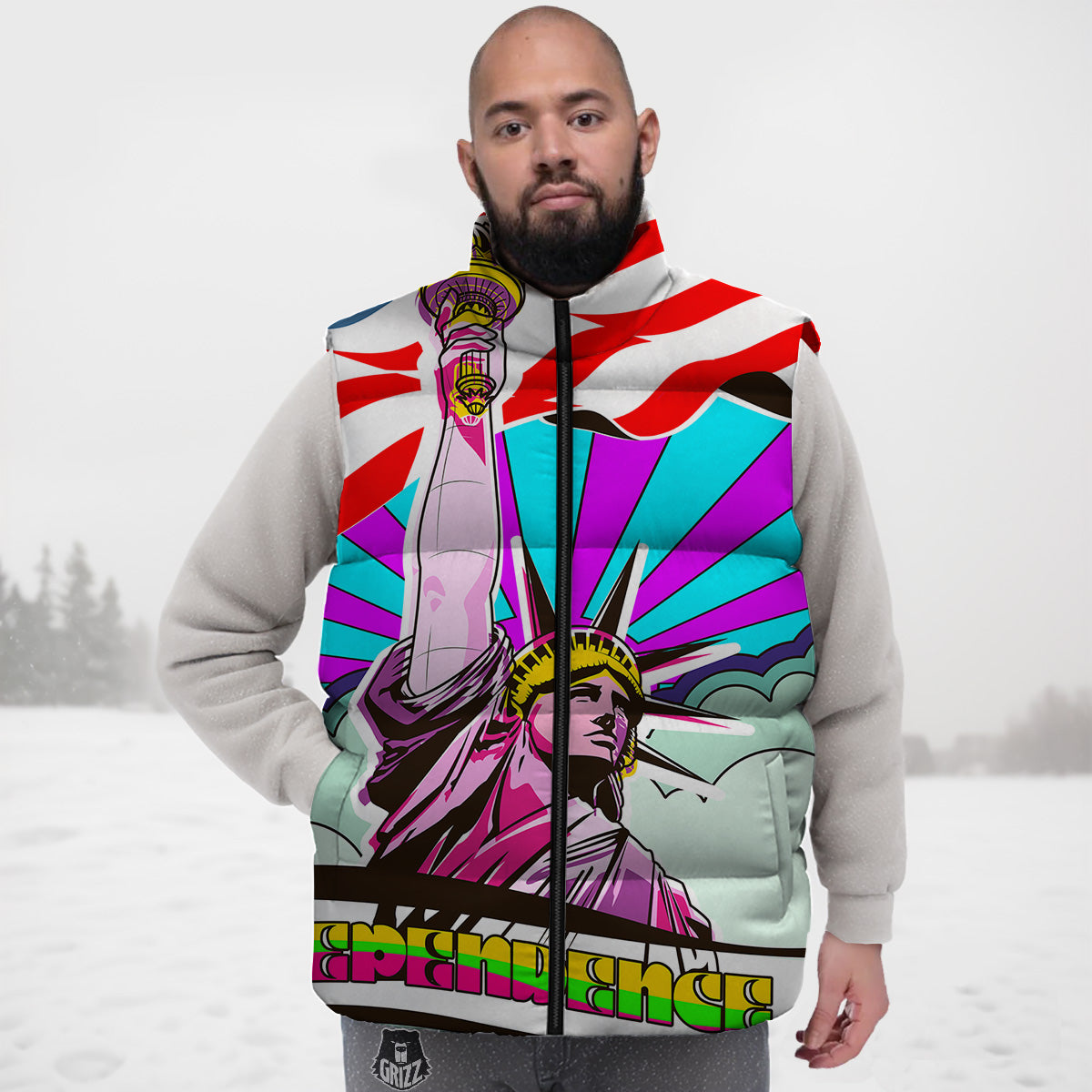 Print Pattern Hot Dog Down Vest-grizzshop
