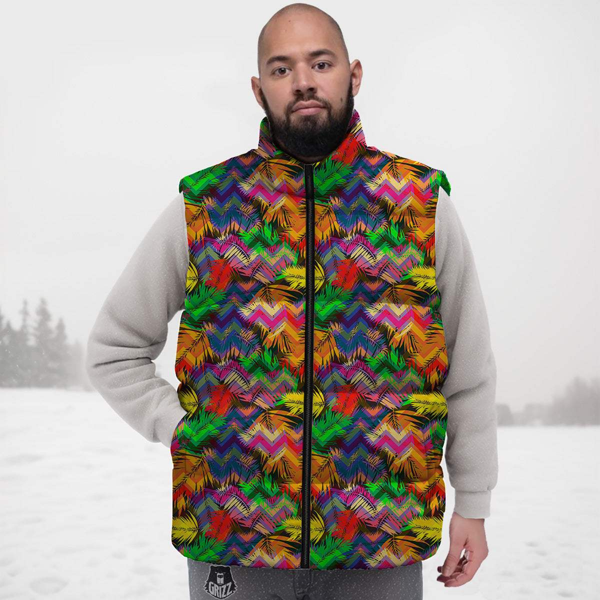 Print Pattern Koi Fish Down Vest-grizzshop