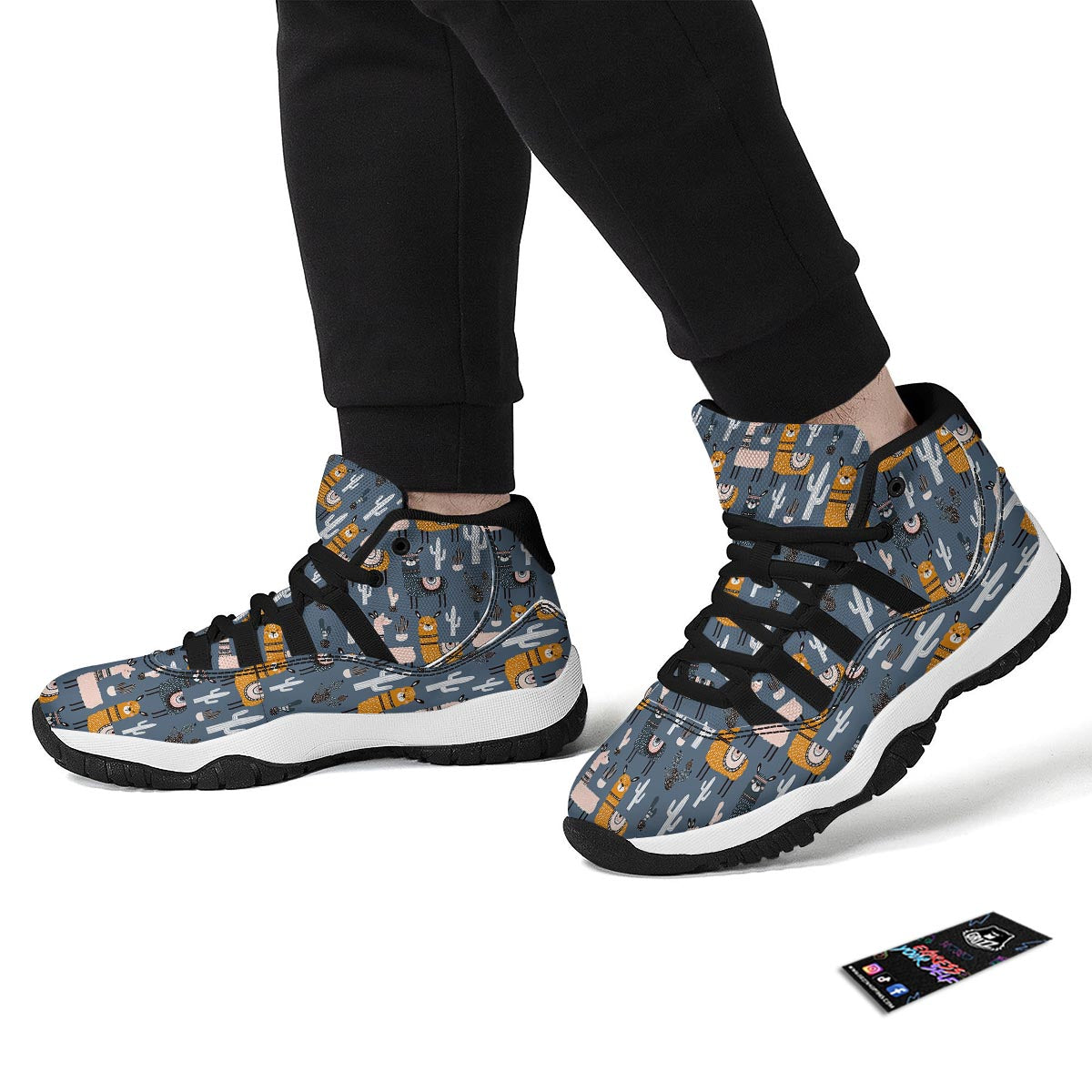 Print Pattern Llama Cactus Black Bball Shoes-grizzshop