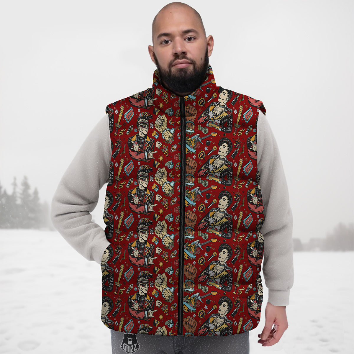 Print Pattern Llama Cactus Down Vest-grizzshop