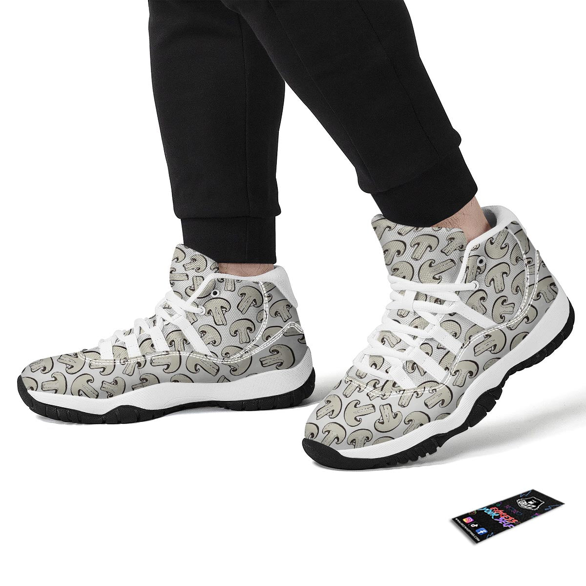 Print Pattern Mushroom White Bball Shoes-grizzshop