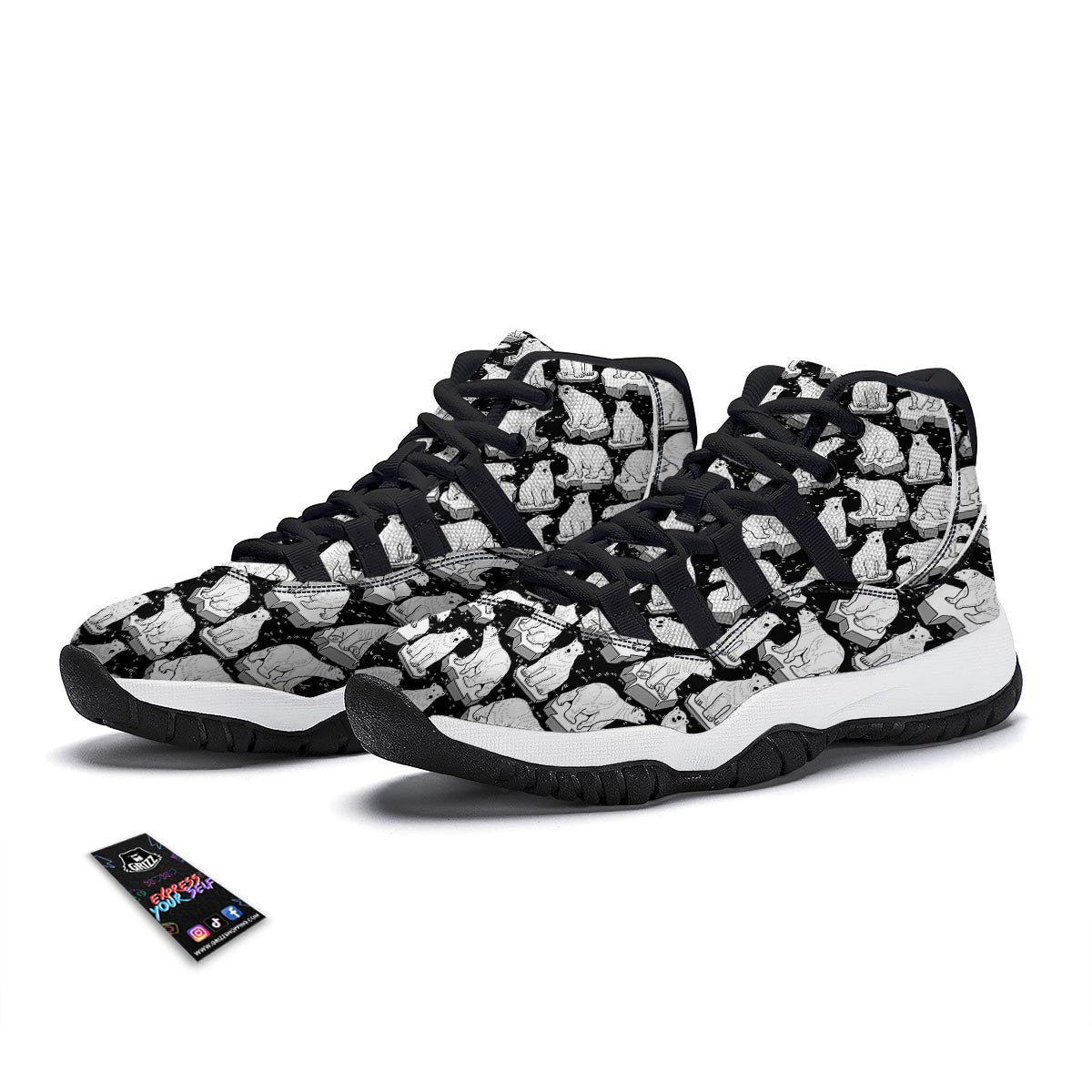 Print Pattern Polar Bear Black Bball Shoes-grizzshop