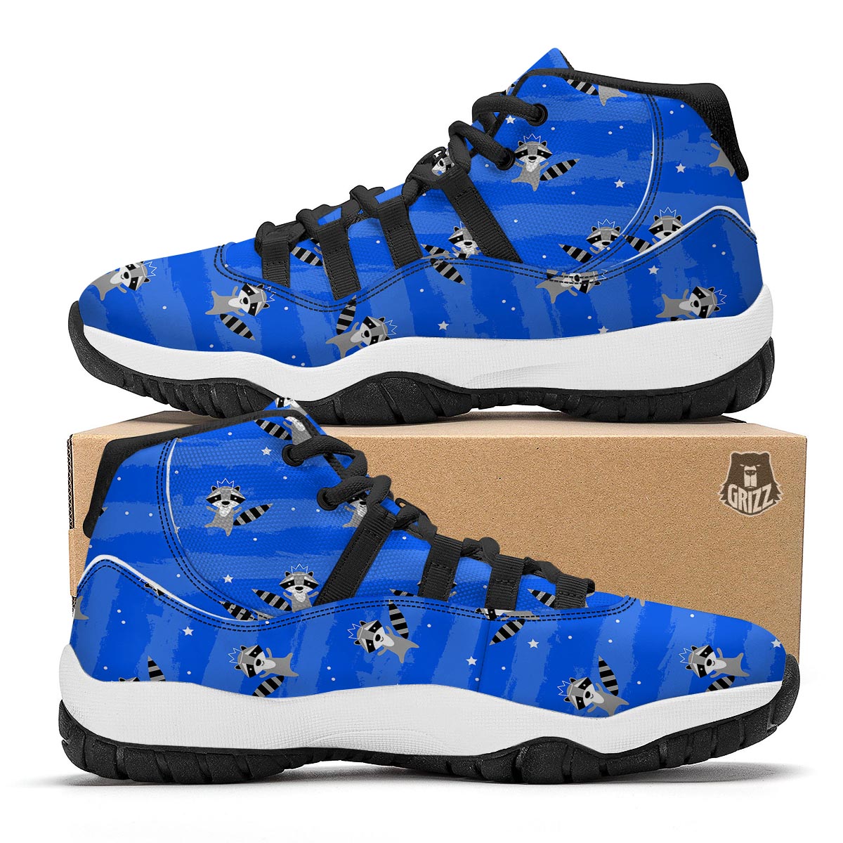 Print Pattern Raccoon Black Bball Shoes-grizzshop