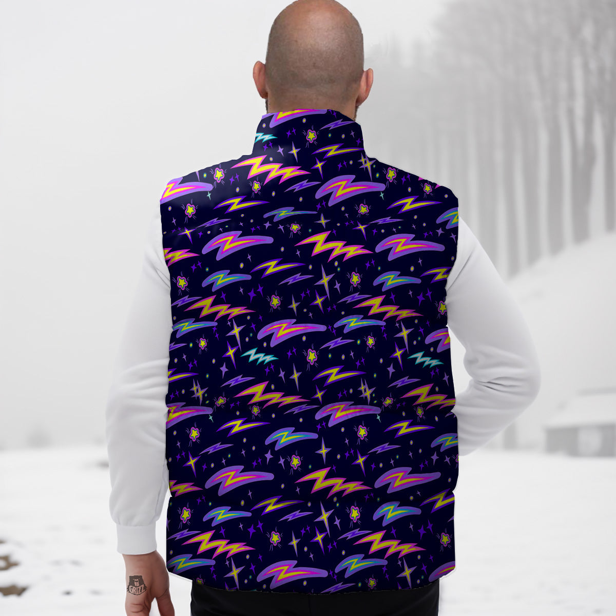 Print Pattern Raccoon Down Vest-grizzshop