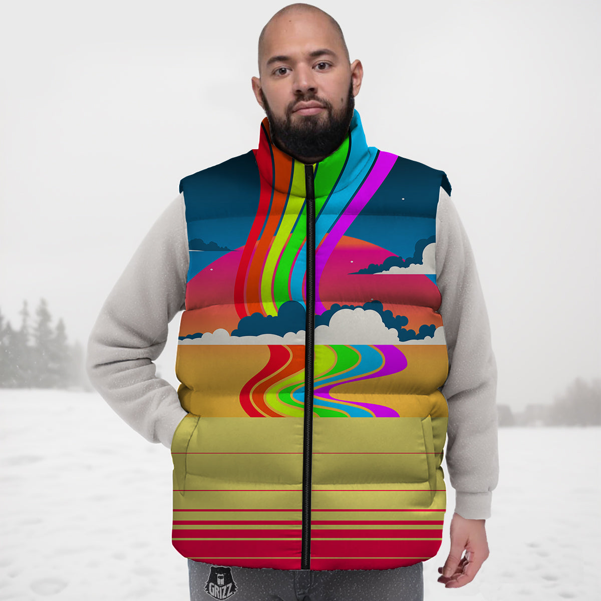 Print Pattern Sushi Down Vest-grizzshop