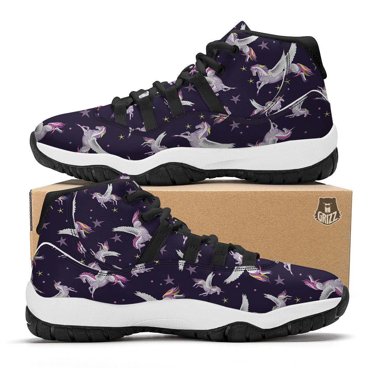 Print Pattern Unicorn Black Bball Shoes-grizzshop