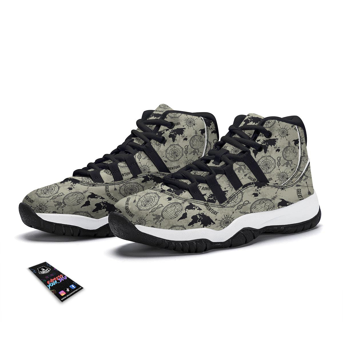 Print Pattern World Map Black Bball Shoes-grizzshop