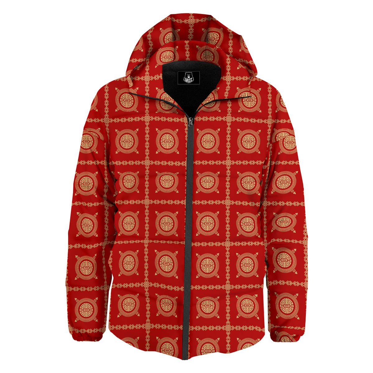 Prosperity Symbol Chinese Print Pattern Down Jacket-grizzshop