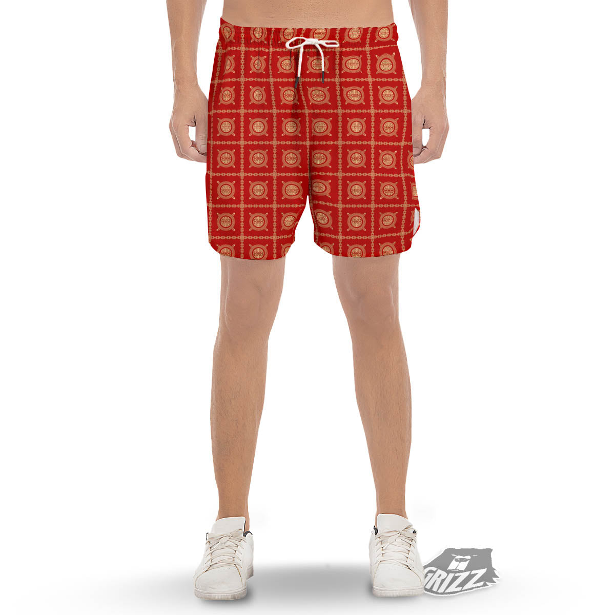 Prosperity Symbol Chinese Print Pattern Men's Gym Shorts-grizzshop