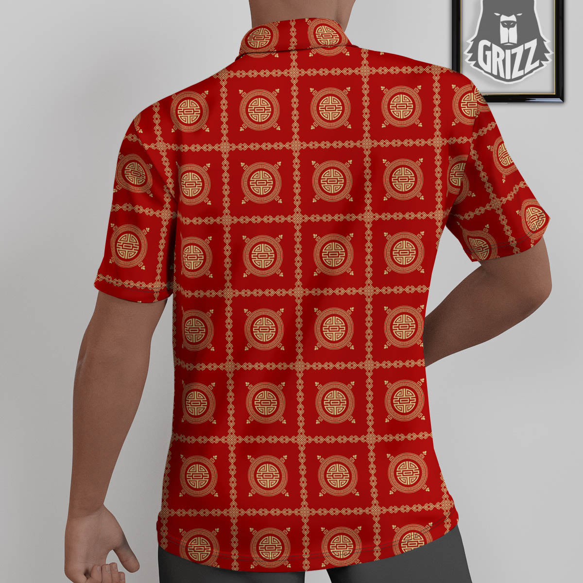 Prosperity Symbol Chinese Print Pattern Untucked Shirts-grizzshop