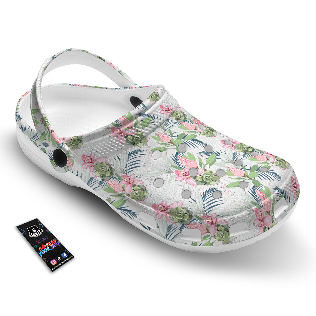 Protea Pink Print Pattern Clog-grizzshop