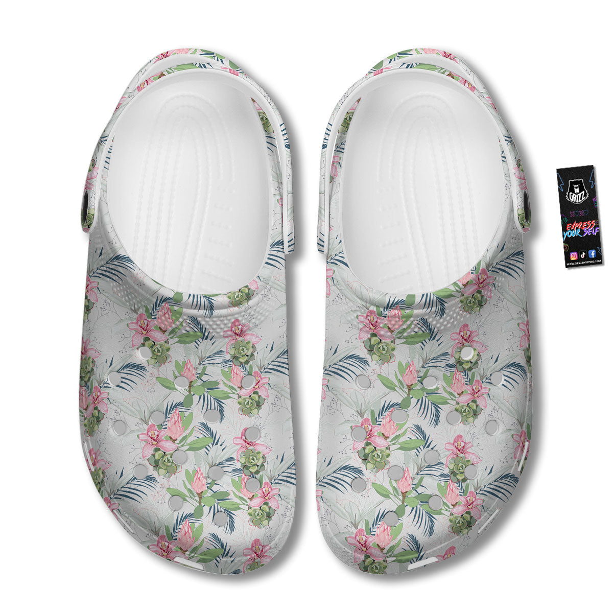 Protea Pink Print Pattern Clog-grizzshop