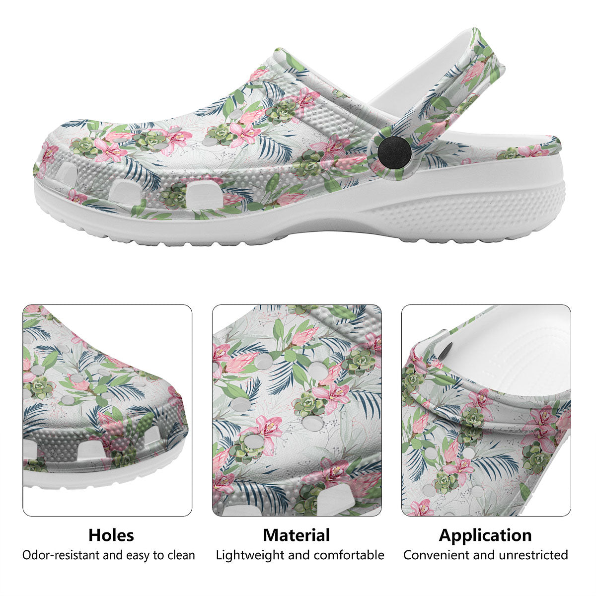 Protea Pink Print Pattern Clog-grizzshop