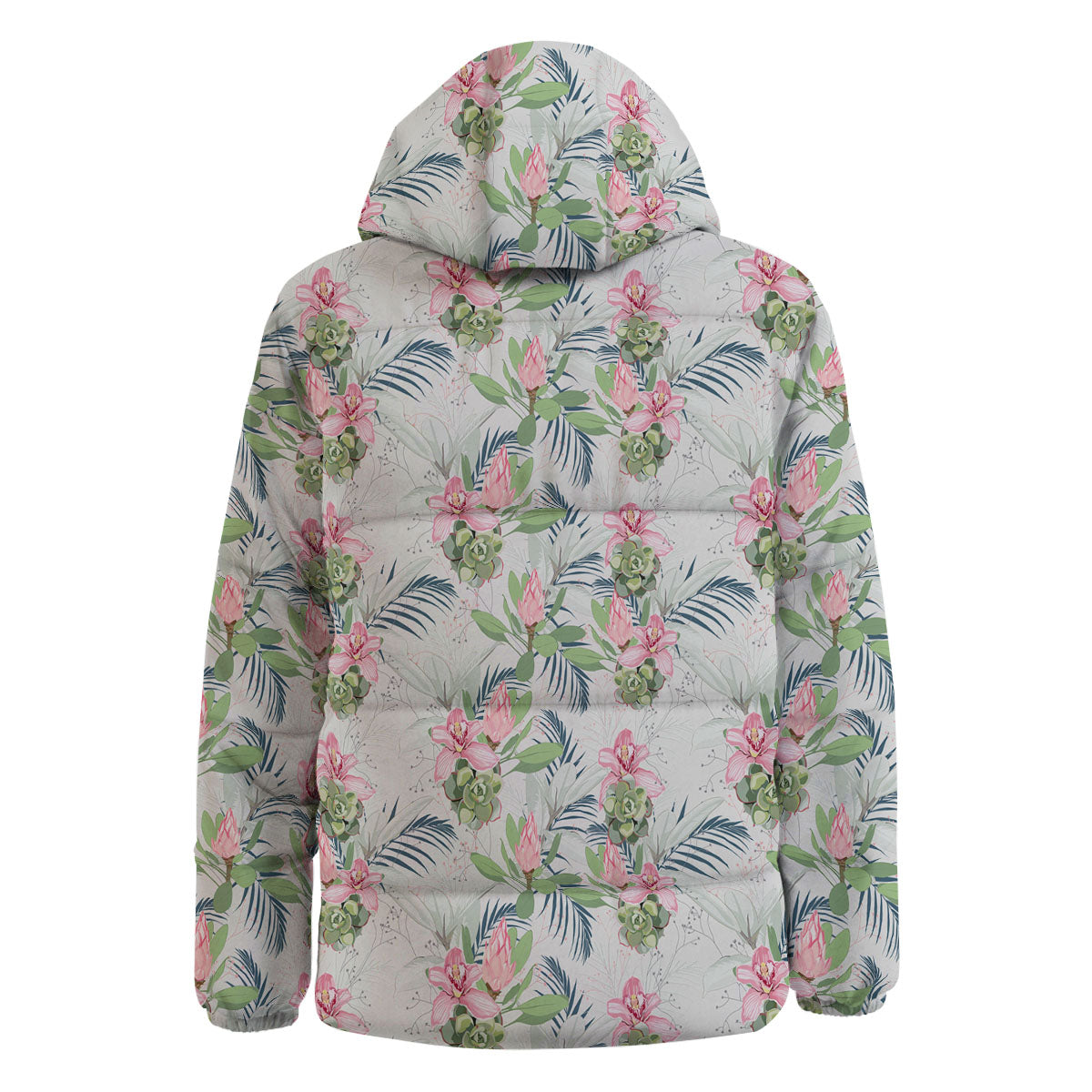 Protea Pink Print Pattern Down Jacket-grizzshop