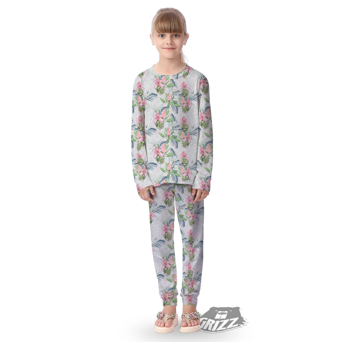Protea Pink Print Pattern Kid's Pajamas-grizzshop