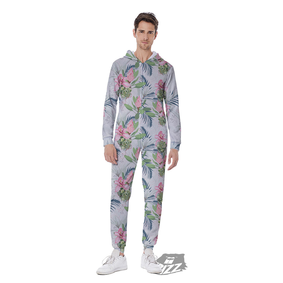 Protea Pink Print Pattern Men's Jumpsuit-grizzshop