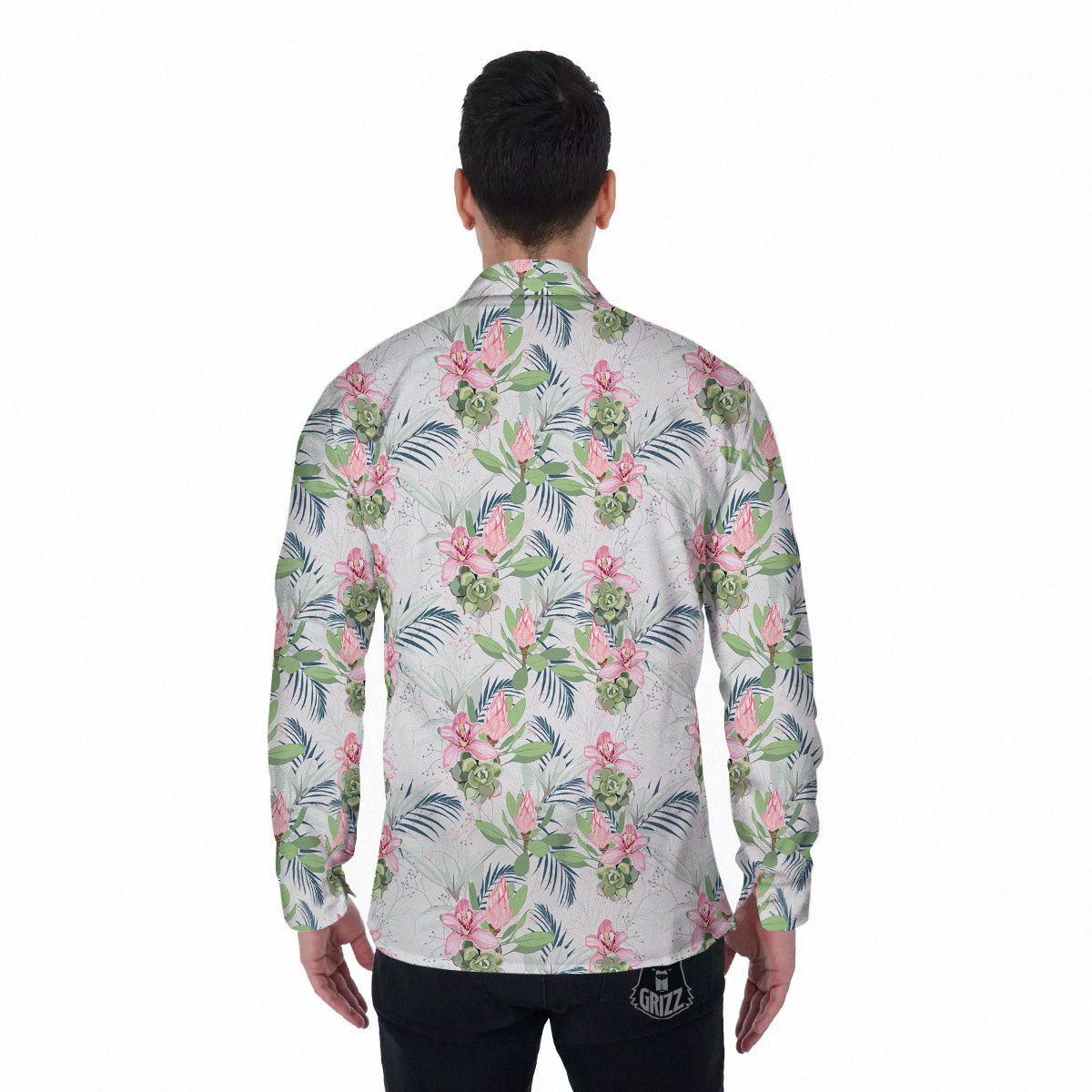 Protea Pink Print Pattern Men's Long Sleeve Shirts-grizzshop