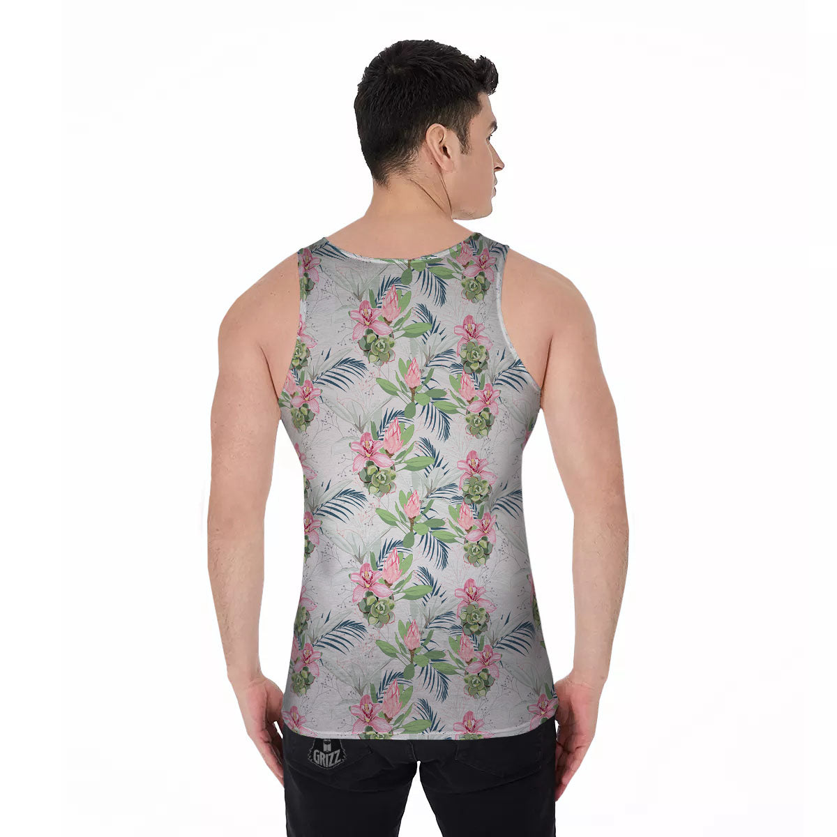 Protea Pink Print Pattern Men's Tank Top-grizzshop