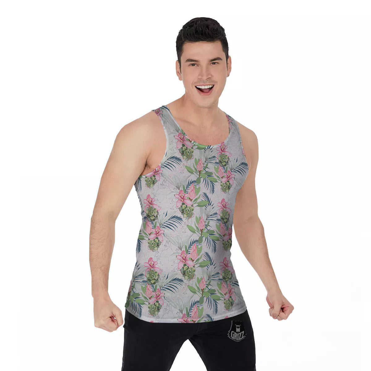 Protea Pink Print Pattern Men's Tank Top-grizzshop