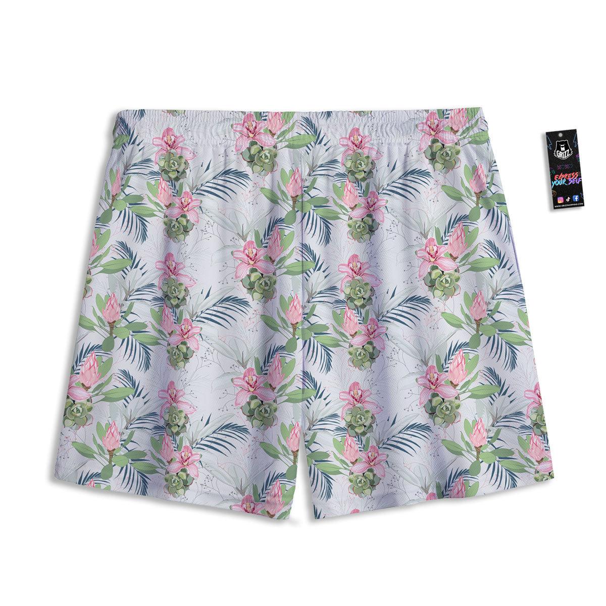 Protea Pink Print Pattern Mesh Shorts-grizzshop