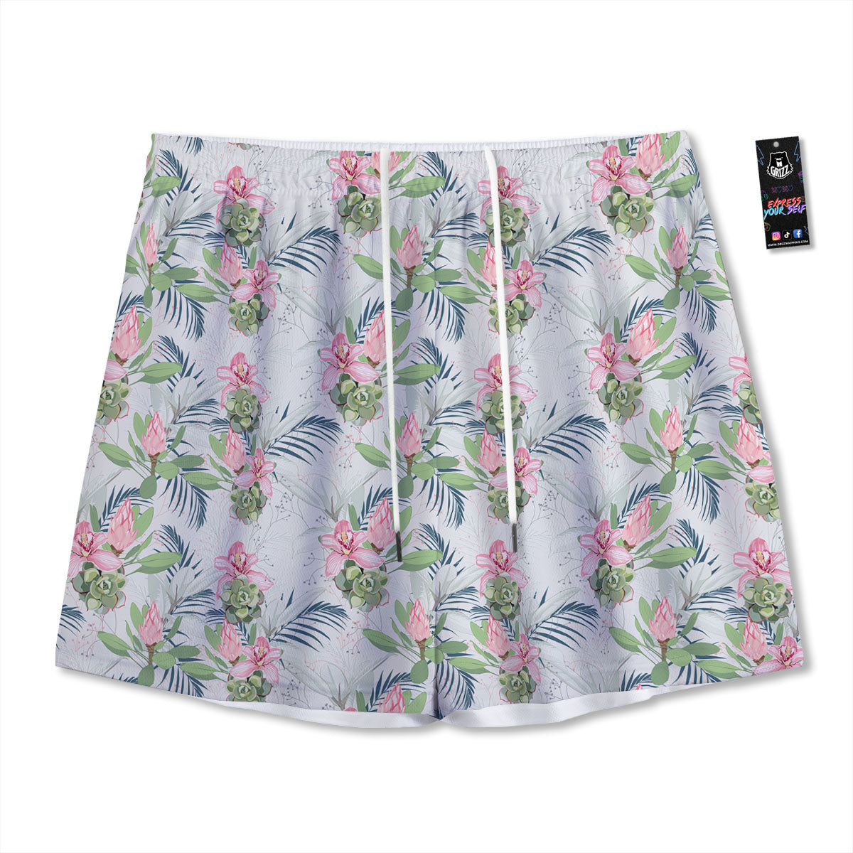 Protea Pink Print Pattern Mesh Shorts-grizzshop