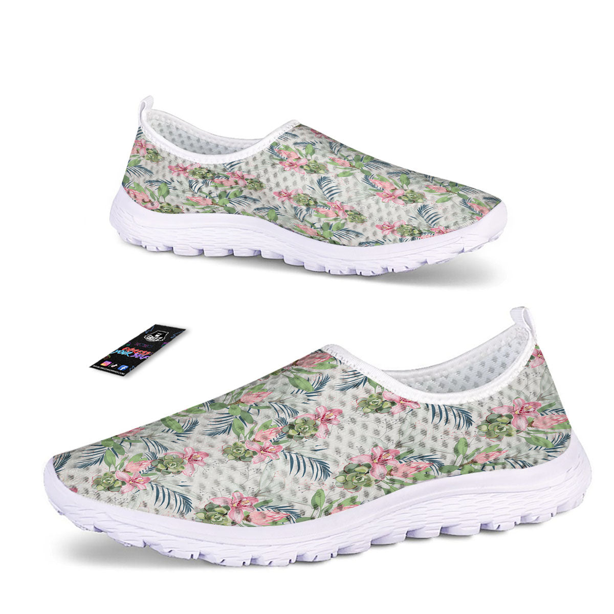 Protea Pink Print Pattern Nurse Shoes-grizzshop