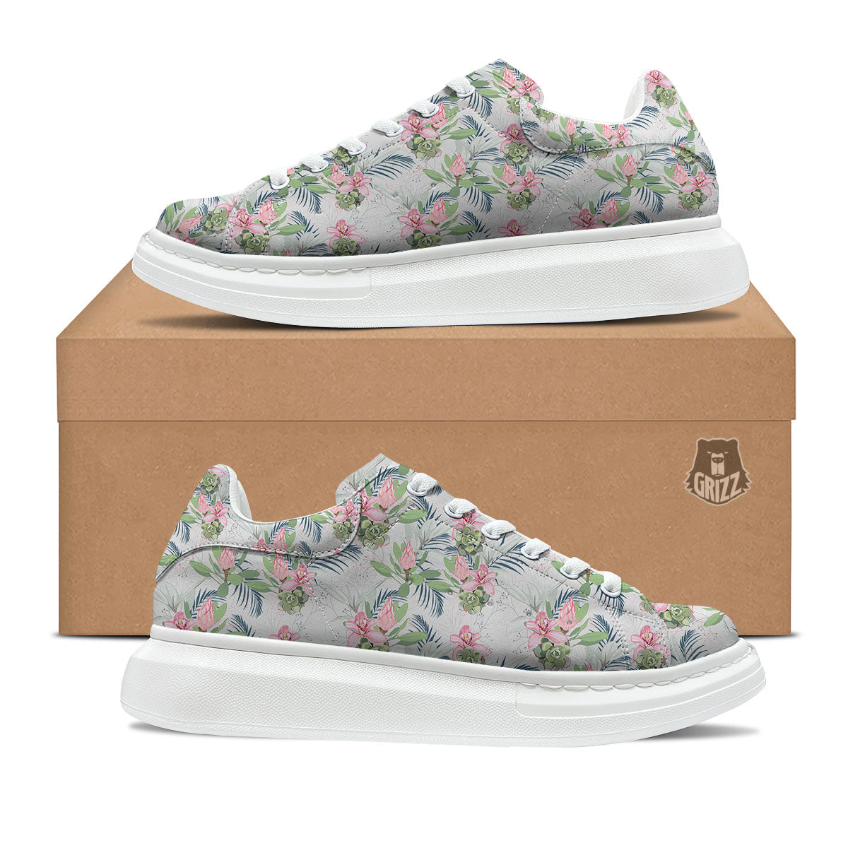Protea Pink Print Pattern Platform Shoes-grizzshop