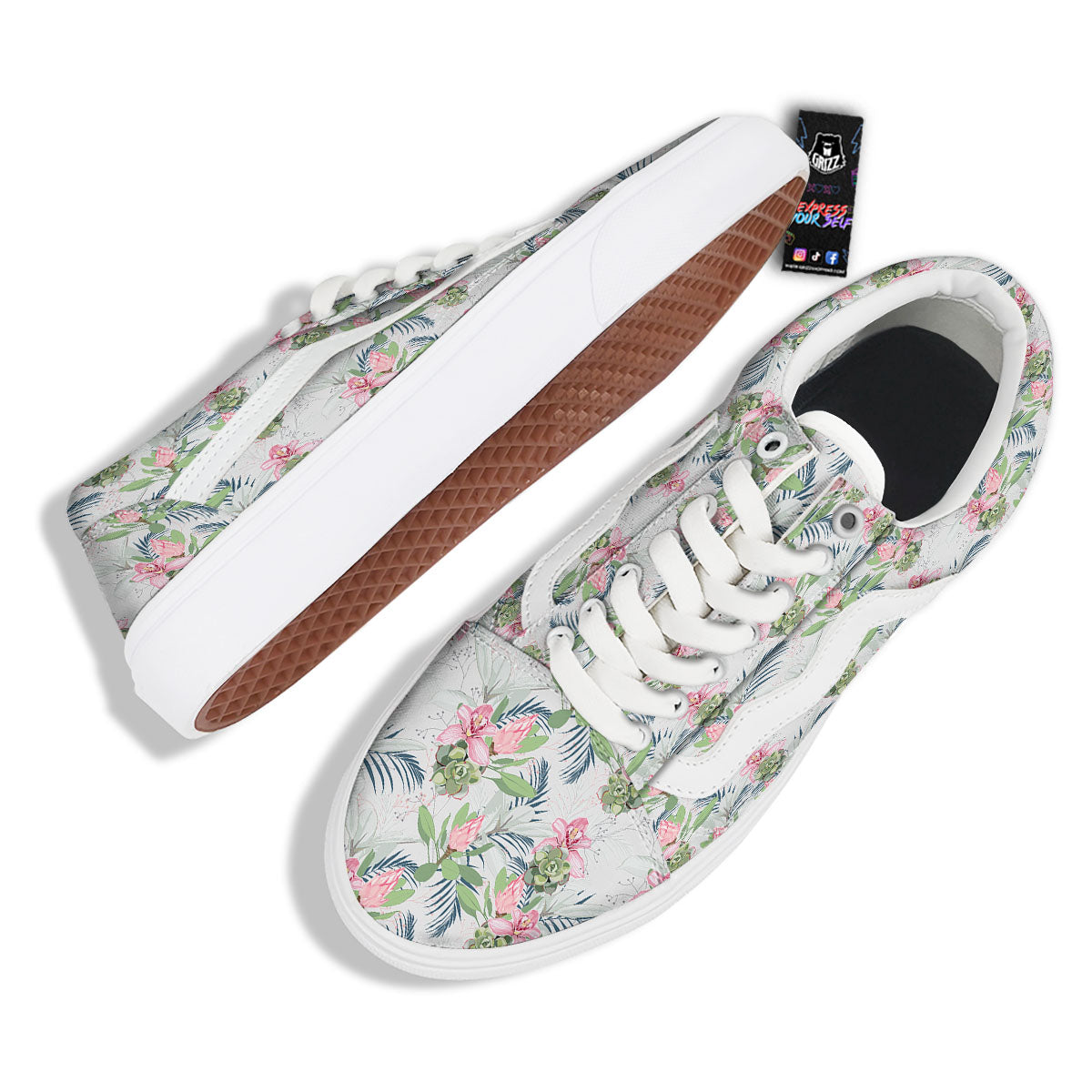 Protea Pink Print Pattern Skate Shoes-grizzshop