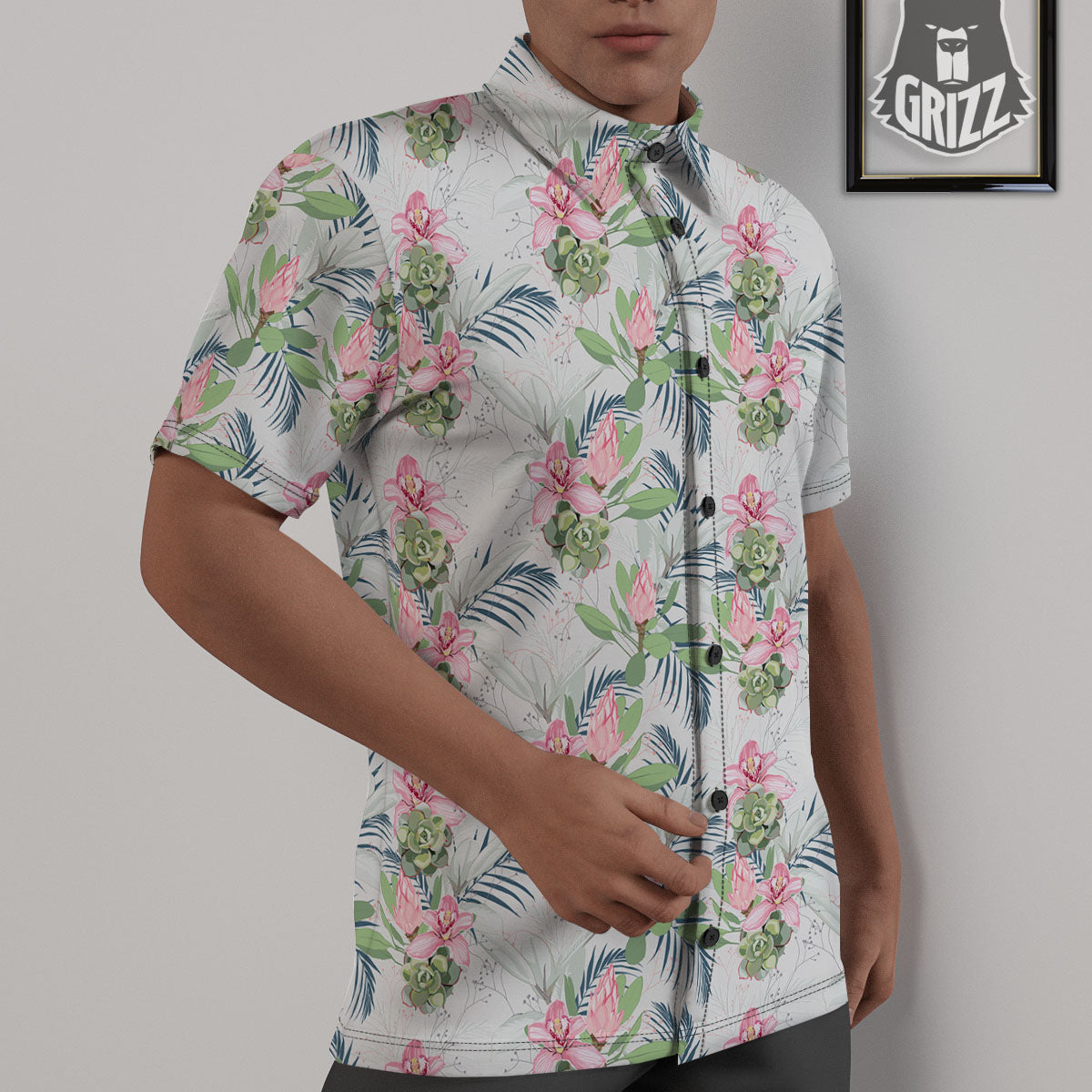 Protea Pink Print Pattern Untucked Shirts-grizzshop