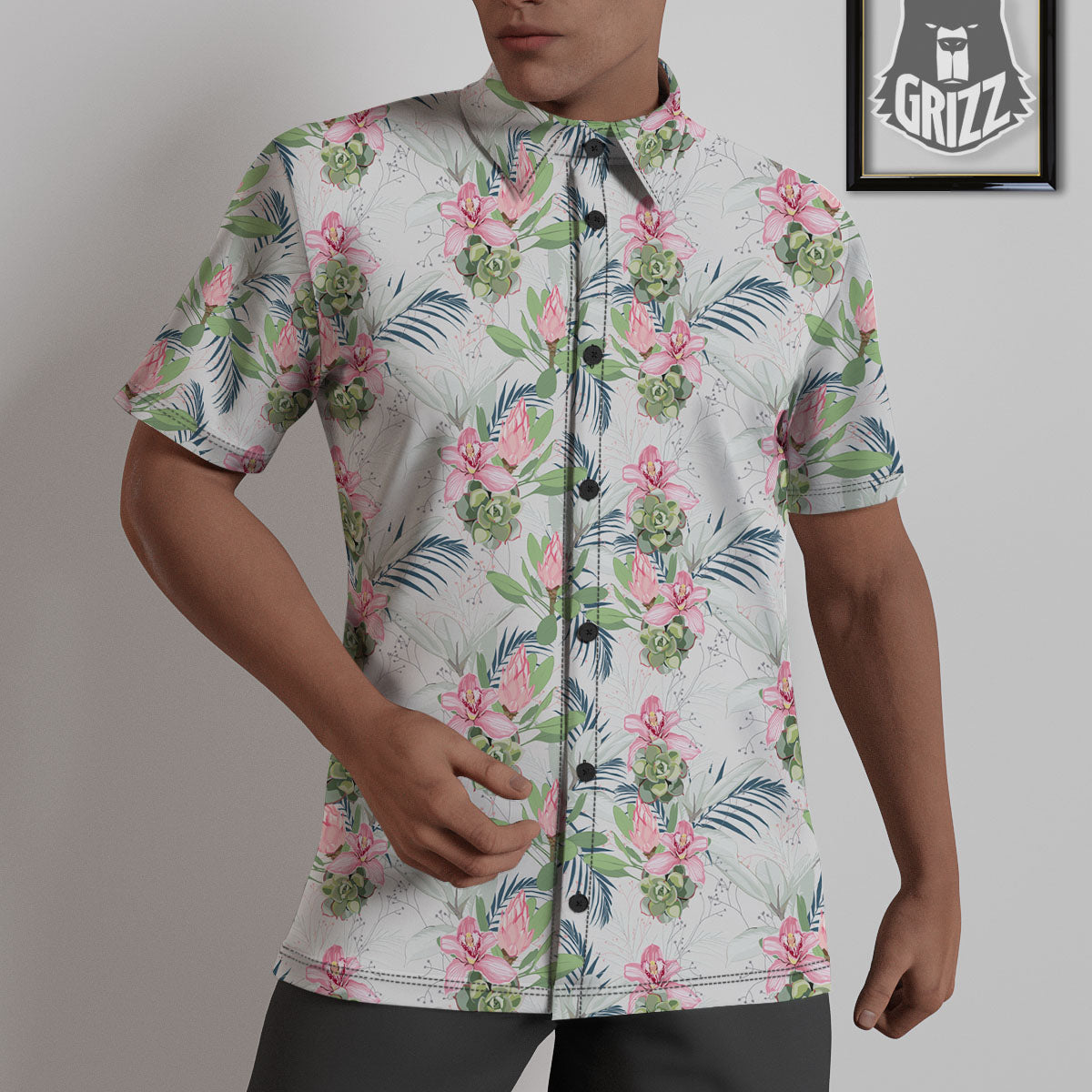 Protea Pink Print Pattern Untucked Shirts-grizzshop
